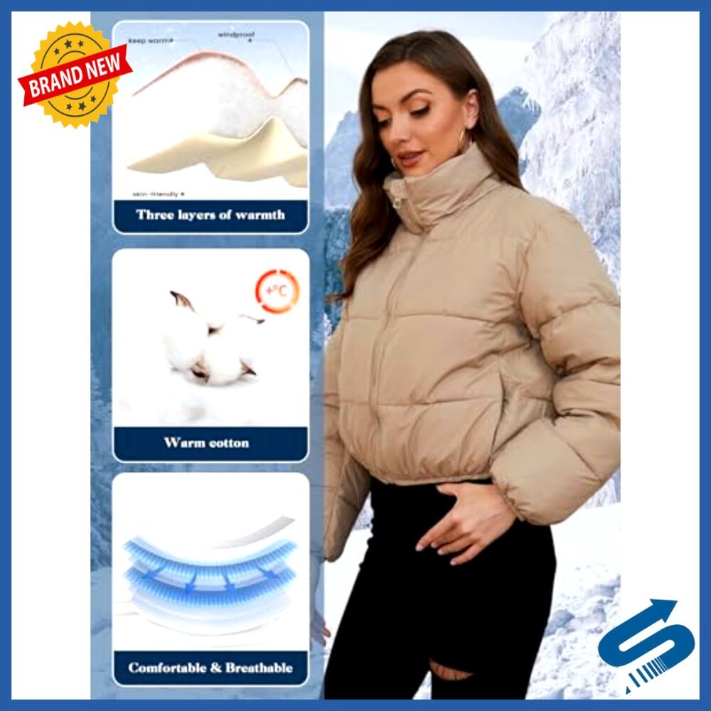 Cropped Puffer Jacket Lightweight Down Quilted Fu… - image 4